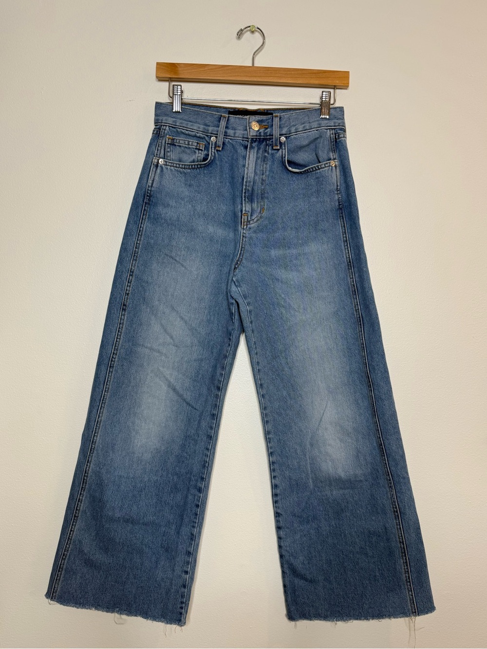 Veronica Beard Taylor Cropped High Rise Wide Leg raw hem Jeans Wanderer Dust 26 - Picture 3 of 14